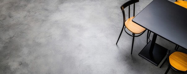 Minimalist Dining Black Table, Wood Chairs, Concrete Floor , Minimalism , Interior