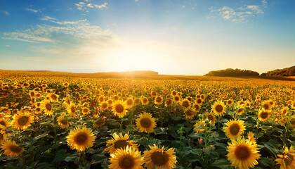 Fototapeta premium Vibrant Sunflower Field Blossoms Under Bright Sunlight During Daytime