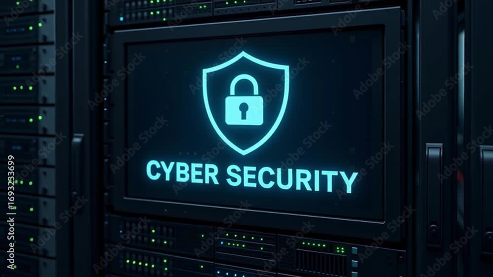 Poster a visual representation of cyber security protection on a server.