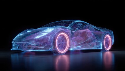 Futuristic, glowing car model
