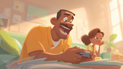 Father Daughter Game Time - Family Bonding Cartoon Style