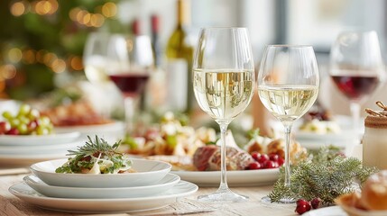 Festive Dining: White Wine, Holiday Feast, Christmas Table