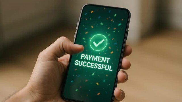 Mobile Payment Successful On Smartphone Screen