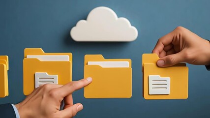 Cloud File Transfer With Yellow Folder Icons