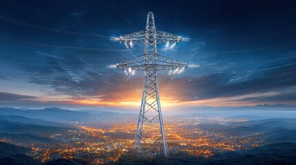 Power Line Cityscape: Energy, Grid, Transmission
