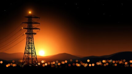 Power Transmission Tower Sunset: Energy, Grid, Infrastructure