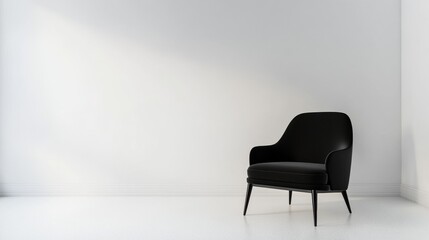 Minimalist Interior Black Armchair in White Room with Sunlight, Furniture , Interior Design