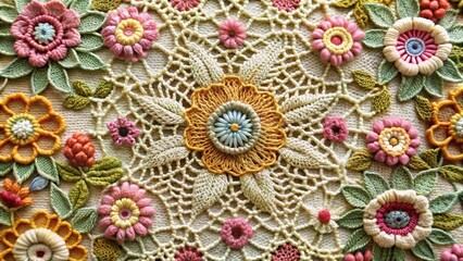 Intricate Floral Motifs in Vintage Crochet Lace