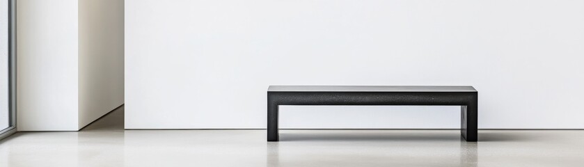 Minimalist Interior Black Bench Against White Wall, modern ,design