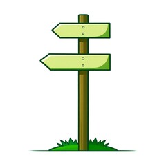 Simple cartoon wooden signpost with two light green directional arrows