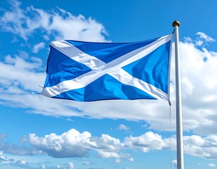 Scottish flag waving in a clear blue sky