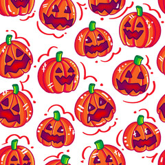 Ilustración de patrón sin fisuras de calabazas de Halloween