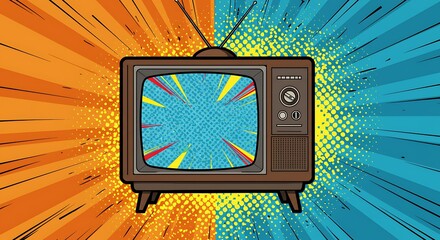 Vintage Television with Colorful Background.