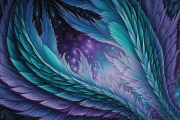 Abstract Fractal Design With Teal And Purple Iridescent Patterns