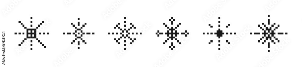 Poster snowflake icons for digital interface in pixel style. set of snowflakes or winter icon in pixel art.