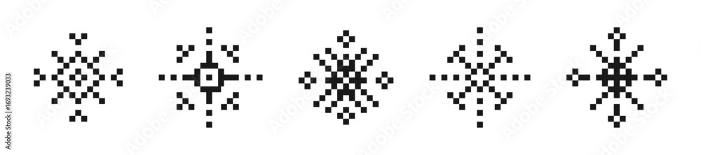 Poster set of snowflakes or winter icon in pixel art. pixel snowflakes vector illustration. snowflakes in p