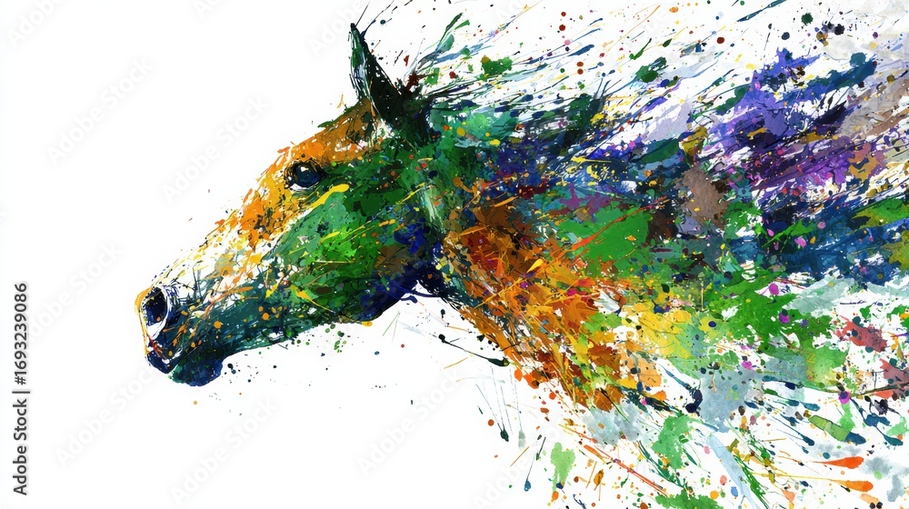 Poster colorful abstract representation of horse symbolizing strength and movement in dynamic art style