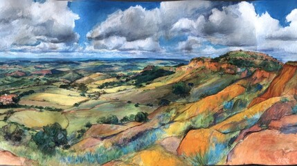 Colorful Panoramic View Of Hills And Valley