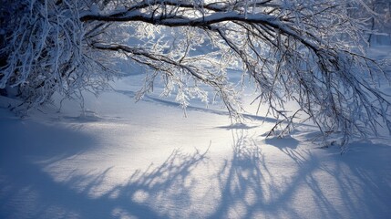 Snowy Branches Under Sunlight