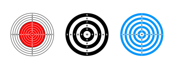 Target for shooting with numbers vector collection. Bullseye aim symbol set.