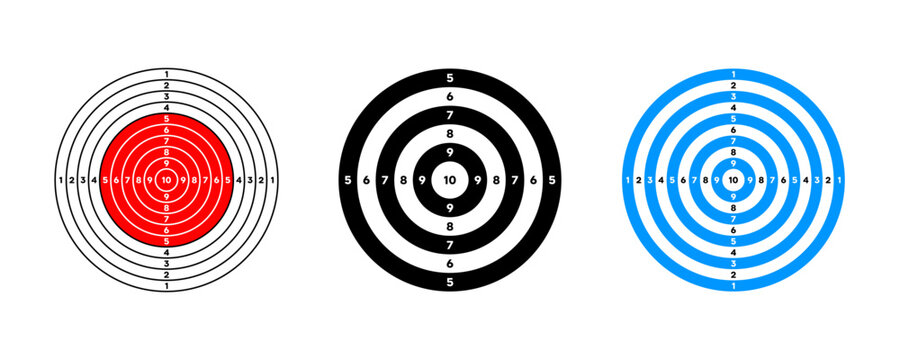 Target for shooting with numbers vector collection. Bullseye aim symbol set.