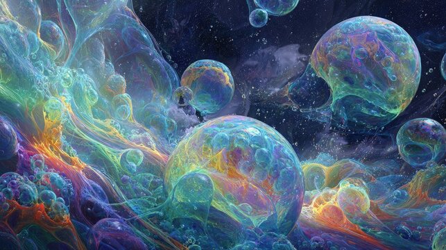 Abstract Colorful Glowing Bubbles In Space - Powered by Adobe