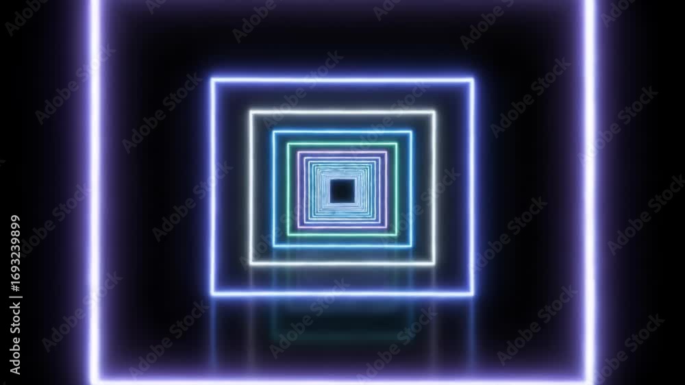 Poster a visually captivating abstract sequence featuring concentric square frames crafted from vibrant neo
