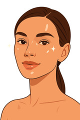 A close‑up portrait of a young woman with radiant, healthy skin, natural makeup, and lip gloss, showcasing a beauty concept focused on skincare and cosmetics