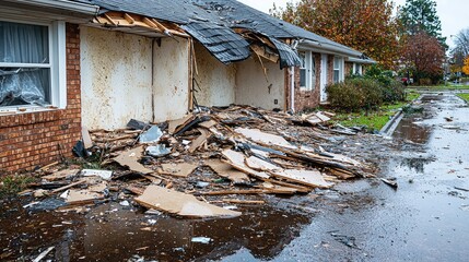 Damaged Exterior Wall of House After Storm Impact