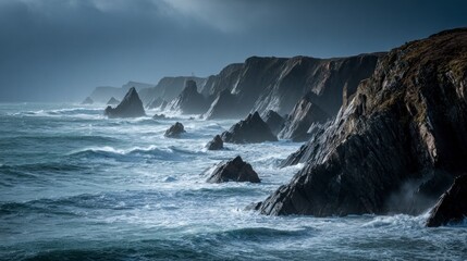 Stormy coastline landscape