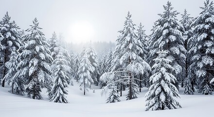 Naklejka premium Snow Covered Pine Trees in a Winter Forest.