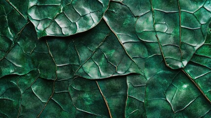Fototapeta premium A detailed macro view of overlapping dark emerald green scales creating a textured background.