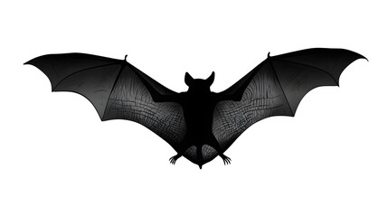 Black bat with spread wings, spooky silhouette, isolated, PNG style