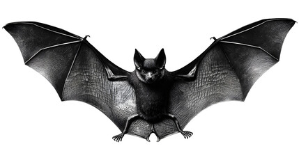 Black bat with spread wings, spooky silhouette, isolated, PNG style