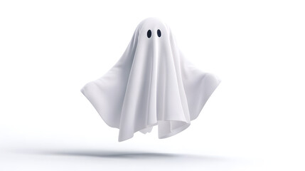 Cute floating ghost with sheet-like body, isolated, PNG style