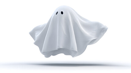 Cute floating ghost with sheet-like body, isolated, PNG style