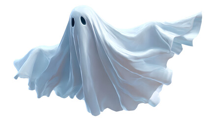 Cute floating ghost with sheet-like body, isolated, PNG style