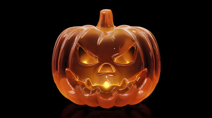 Glowing carved pumpkin jack-o'-lantern, spooky but cute, isolated, PNG style
