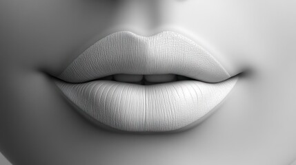 A captivating close-up of beautifully rendered, sensual lips in a stark grayscale aesthetic, highlighting their exquisite form and delicate texture with artistic precision