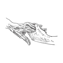 sketch of a hand reaching for a parent's hand