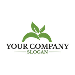 Green leaf logo with text isolated on white background