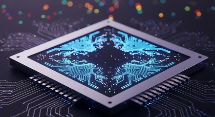 Close-up of a Microprocessor with Glowing Blue Circuitry