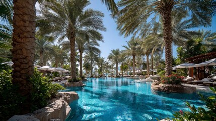 Resort swimming pool palm trees