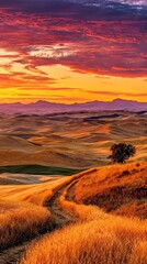 Golden Wheat Field Sunset Landscape
