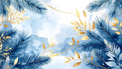 Blue and Gold Watercolor Branches
