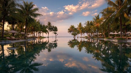 Fototapeta premium Tropical poolside sunset