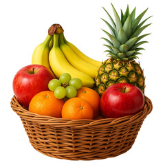 Fresh Fruit Basket with Apples, Bananas, Oranges, Grapes, and Pineapple