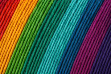 Diagonal rainbow yarn texture with colorful wool strands