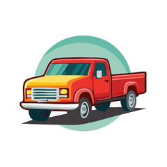 Retro Pickup Truck with Yellow Hood and Red Body in Cartoon Style Illustration