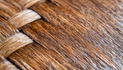 Fototapeta premium Woven natural fiber texture with intricate details and warm earthy tones, captured in a macro shot